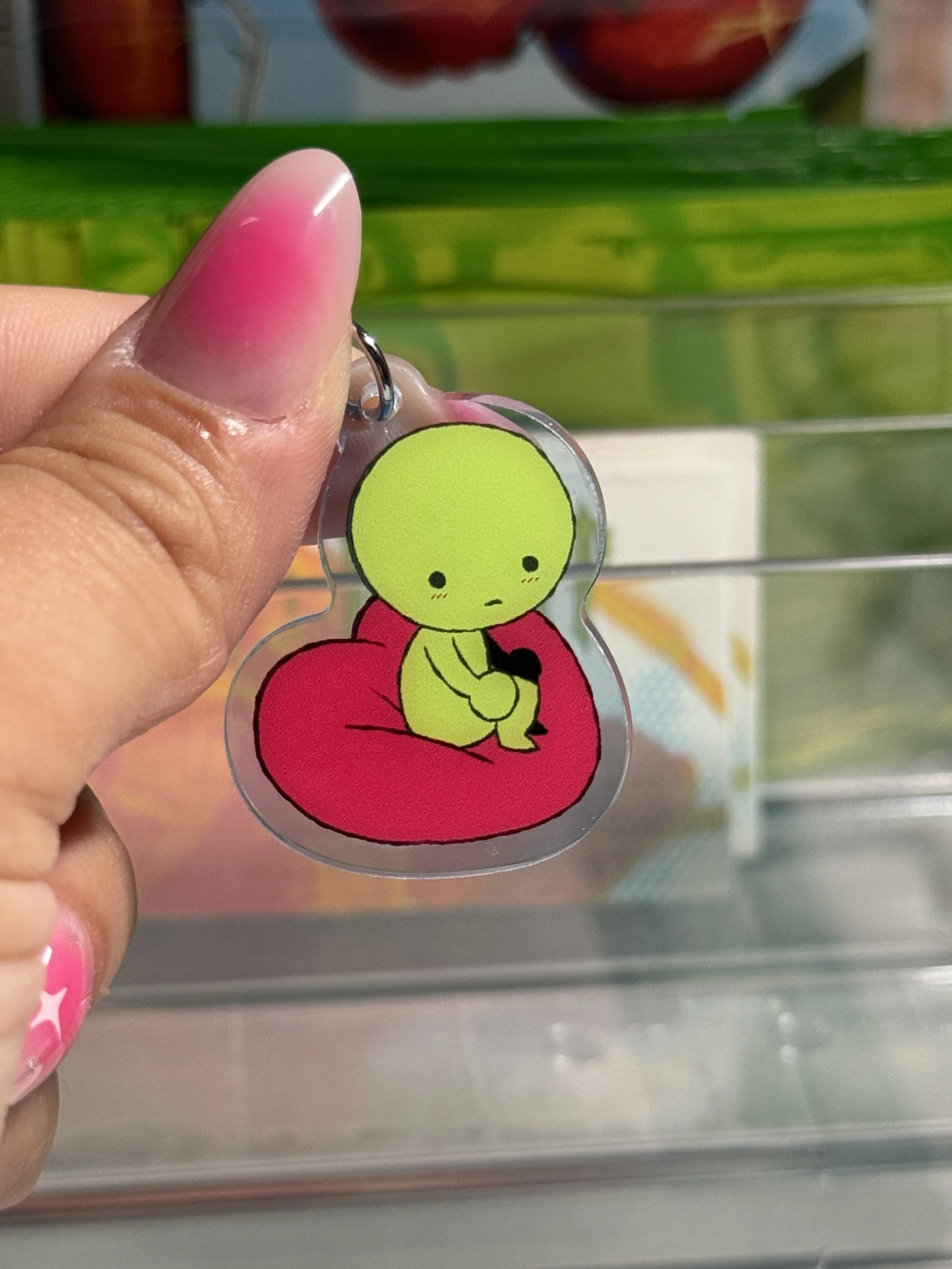 Smiski sitting on heart light blue acrylic phone charm!