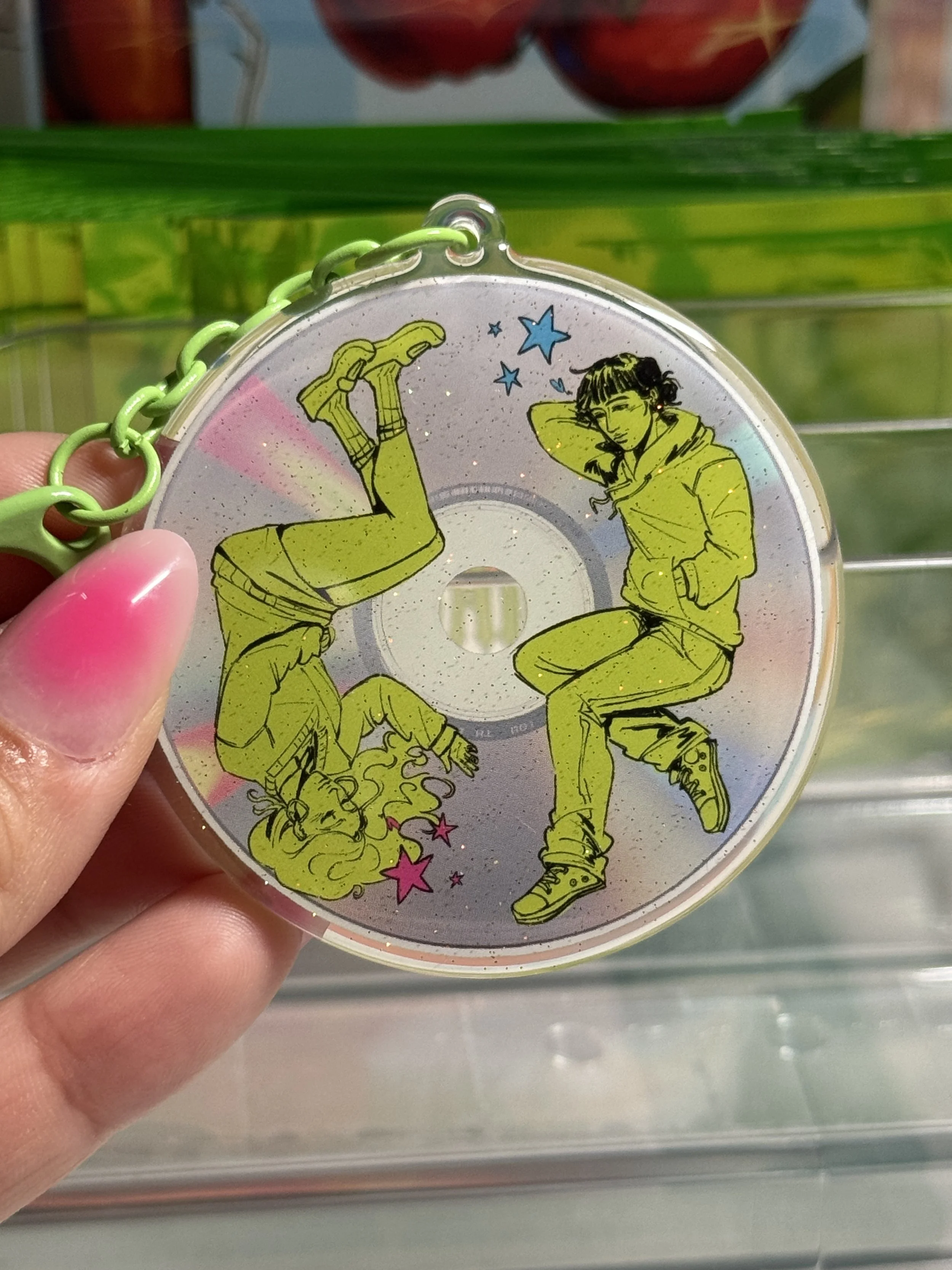 Green Yuri CD glitter epoxy keychain!