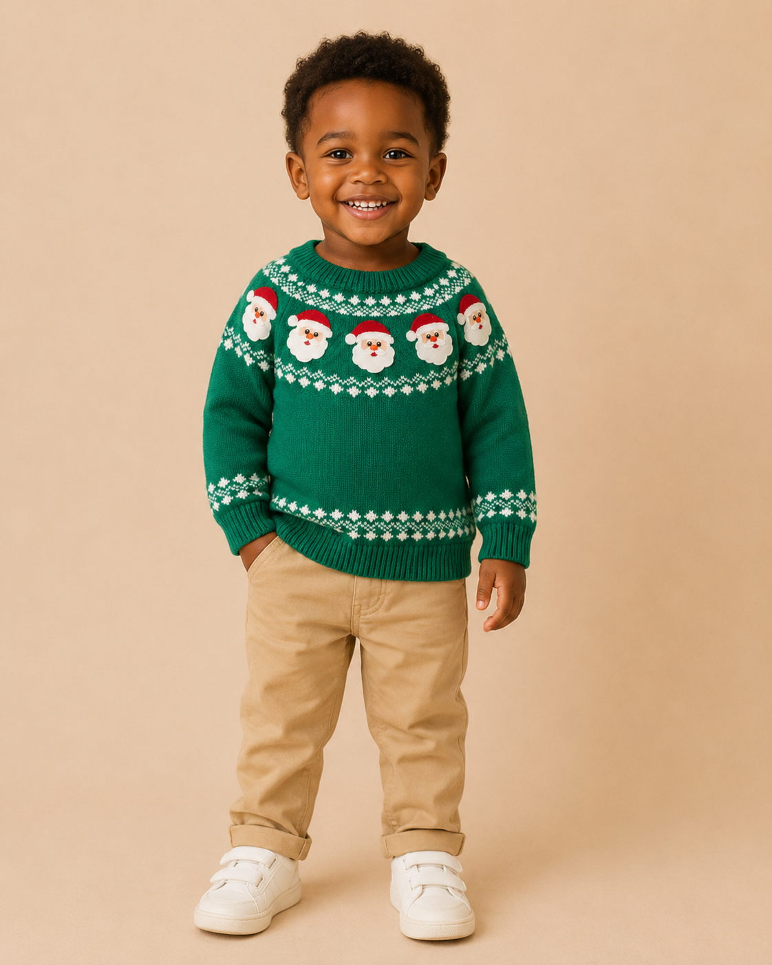 Green Embroidered Santa Sweater