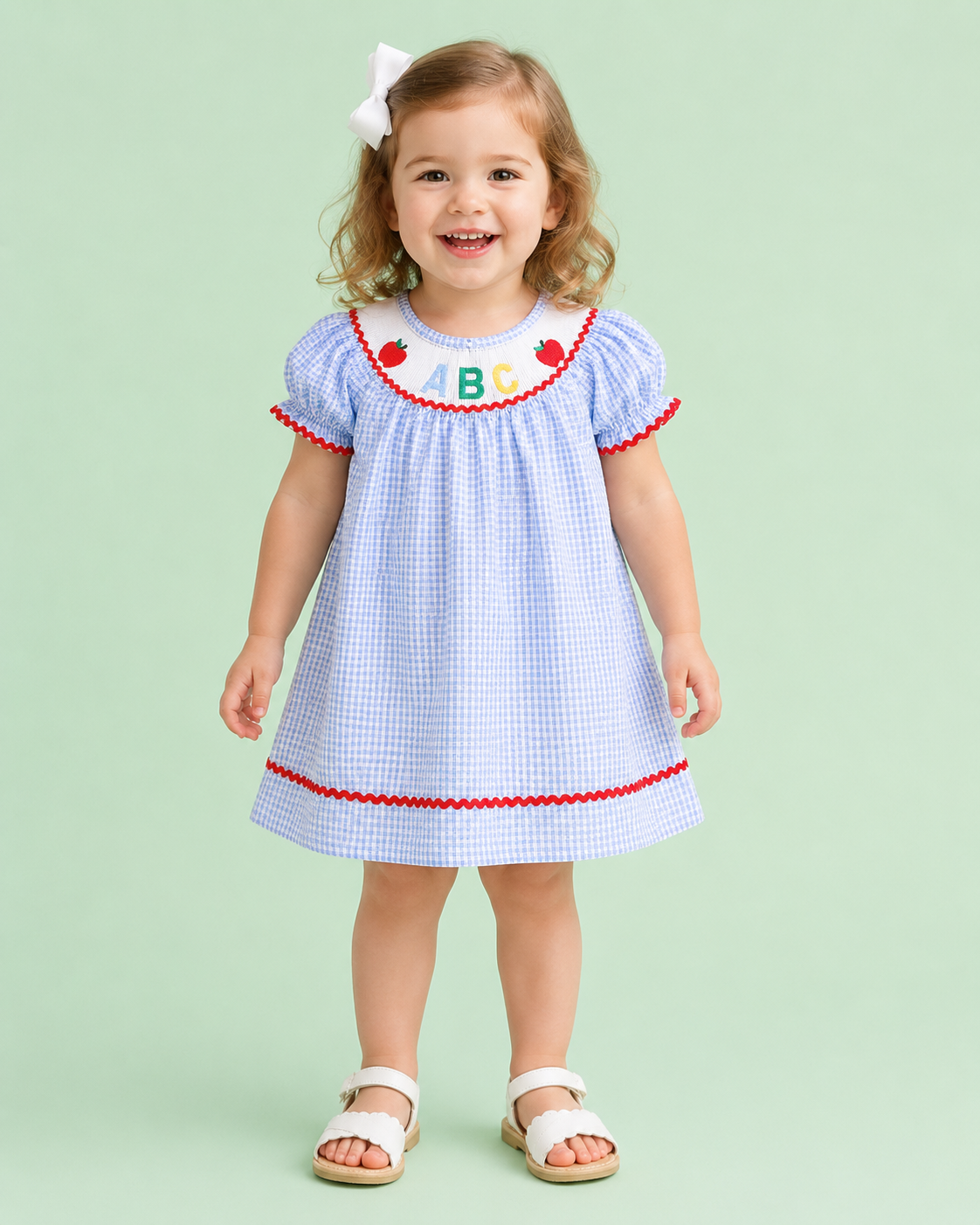 Blue Seersucker Smocked ABC Blue Dress
