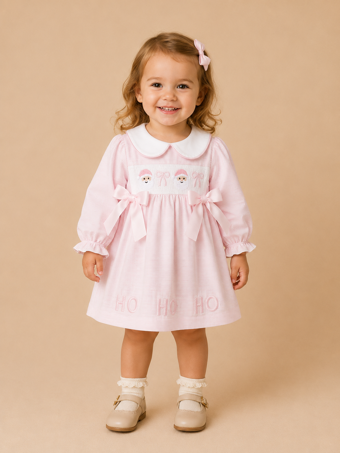 Pink Santa Ho Ho Ho Embroidered Dress
