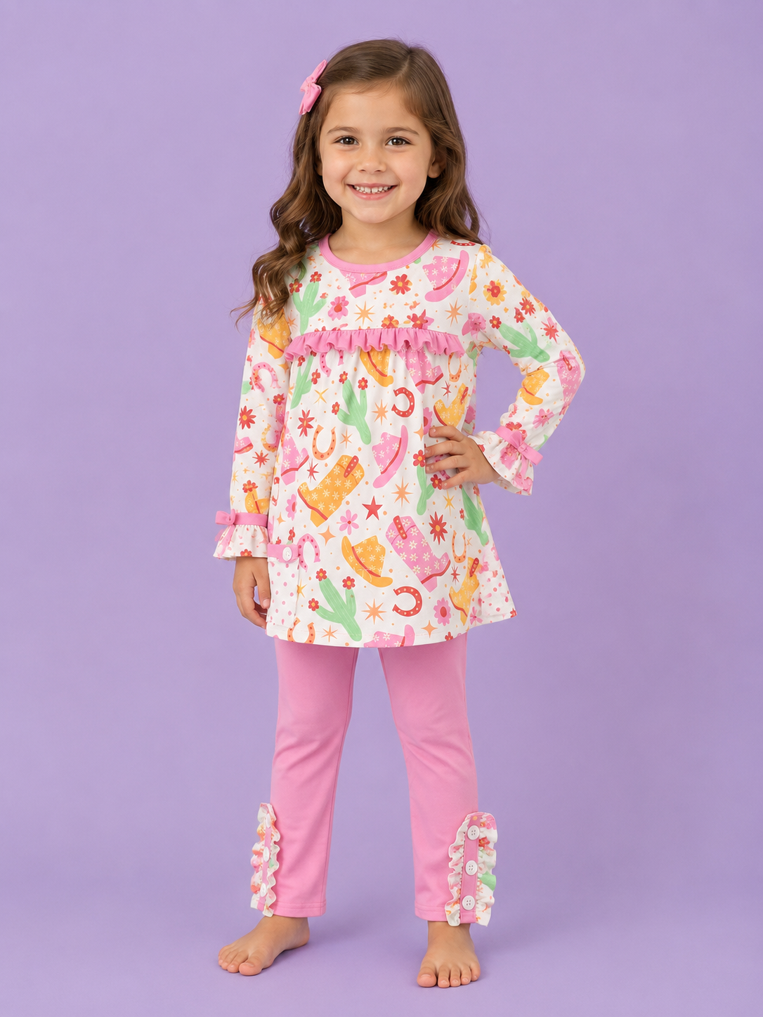 Pink Cactus Cowgirl Flowy Top Pant Set