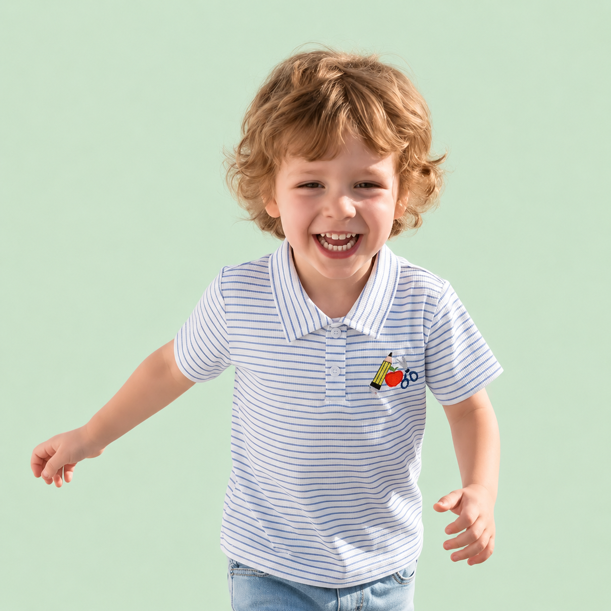 Pencil Apple Embroidered Collared Tee