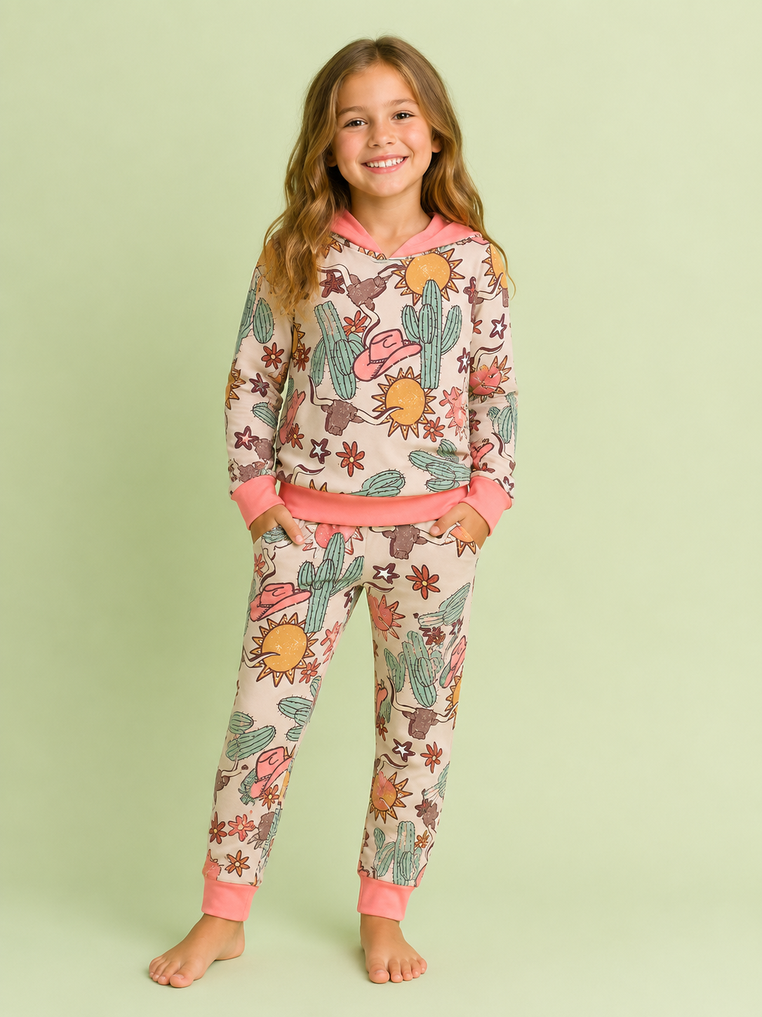Coral Cactus Cowgirl Lounge Set