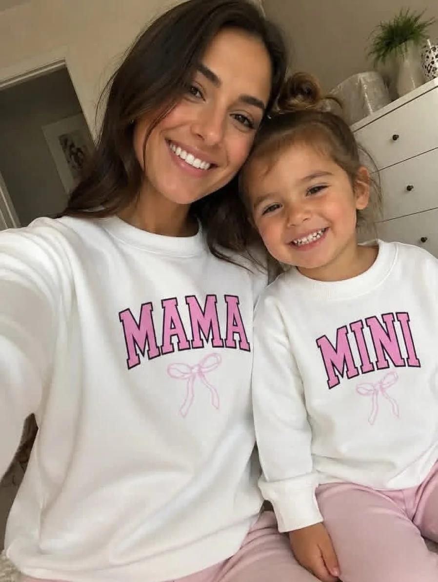 Mama and Mini collection just dropped! How cute are these embroidered crewnecks 😭😭