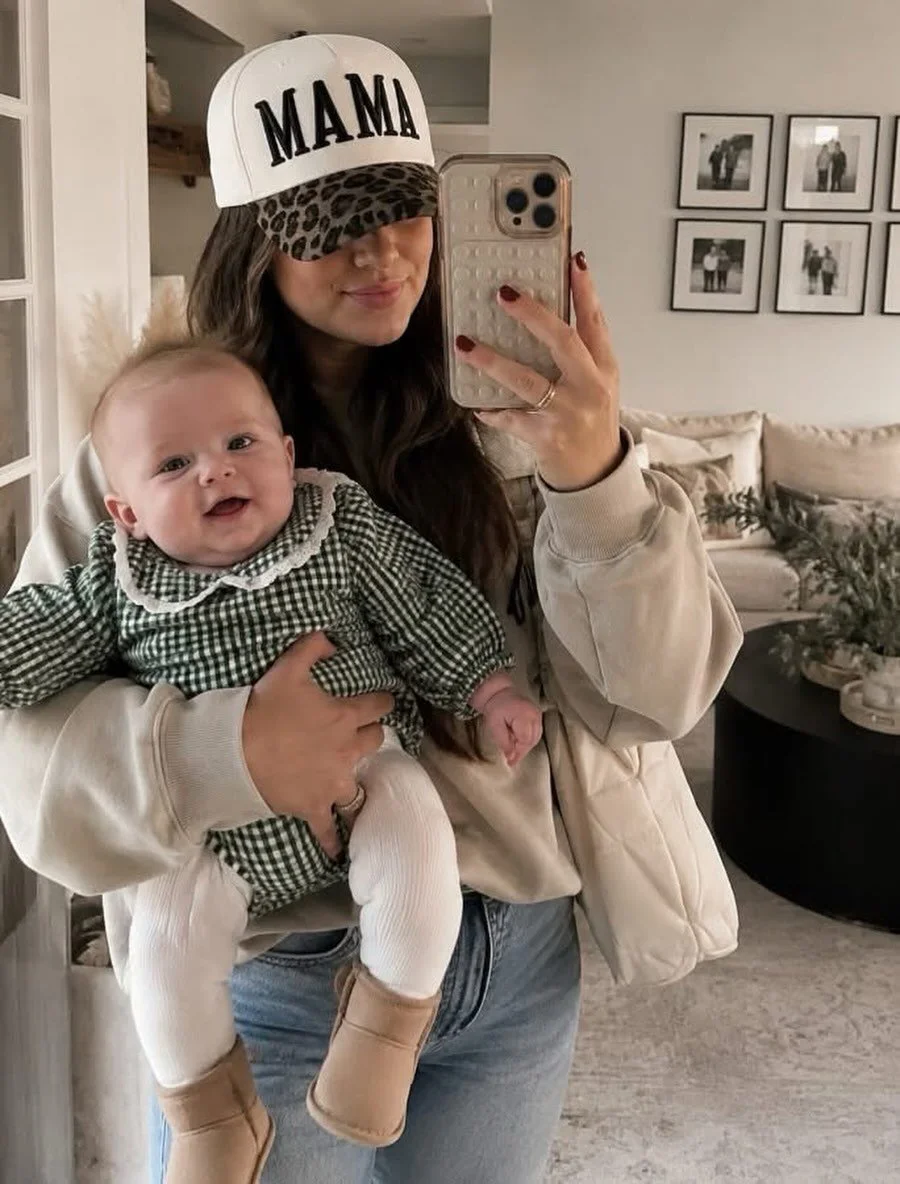 This Mama embroidered leopard hat and green gingham romper are both available until the end of the month! 
No moq!