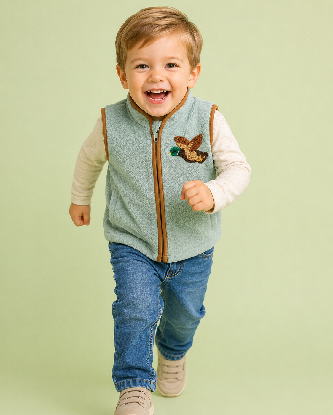 Light Green French Knot Mallard Fleece Vest