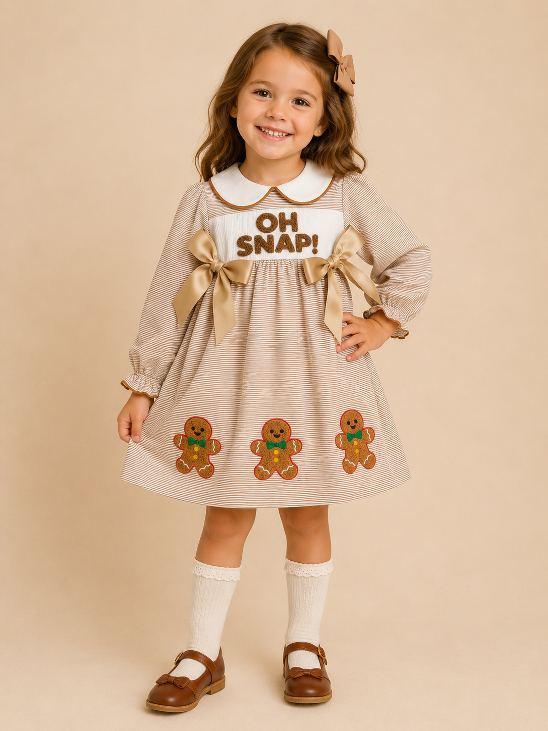 French Knot Oh Snap Bow Light Brown Gingerbread Dress