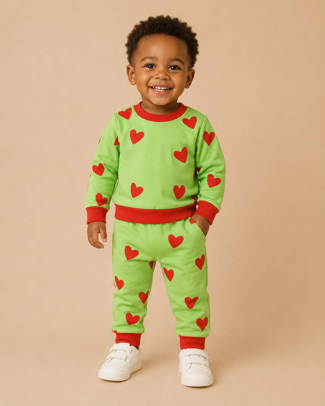 Bright Green Red Heart Lounge Set