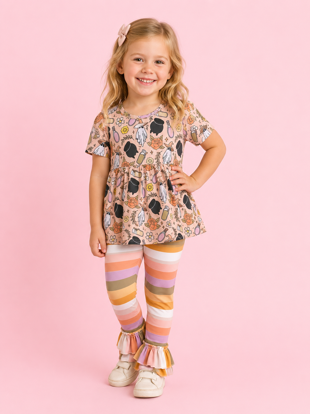 Ghost and Cauldron Striped Ruffle Pants Set