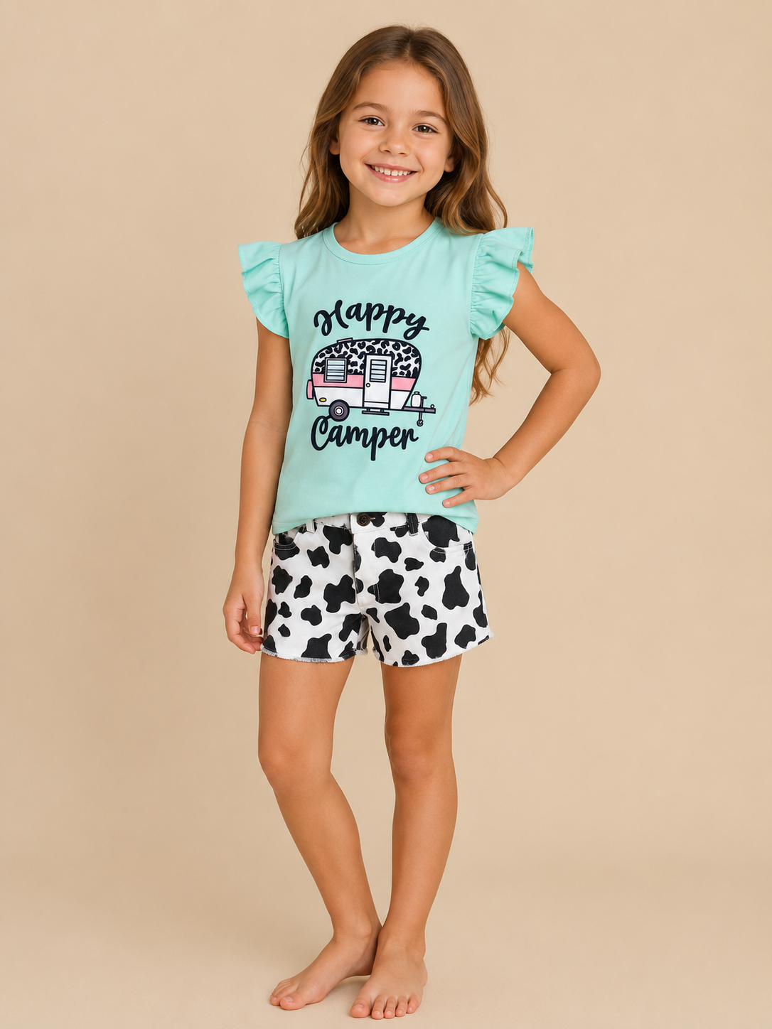 Happy Camper Cowprint Short Set