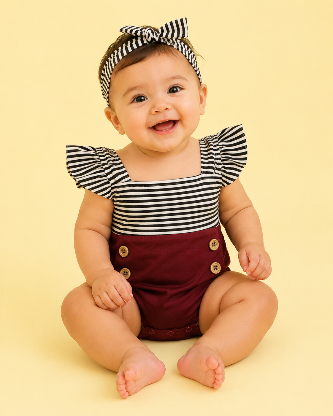 Wine Sailor Button Romper RTS