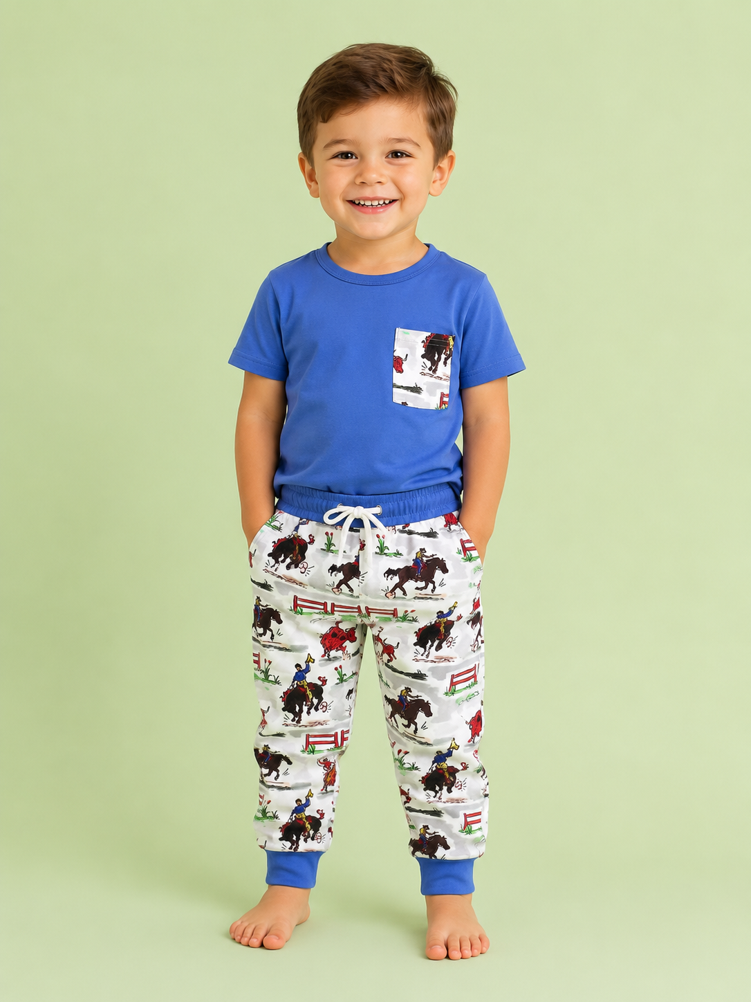 Blue Tee Cowboy Pants Set