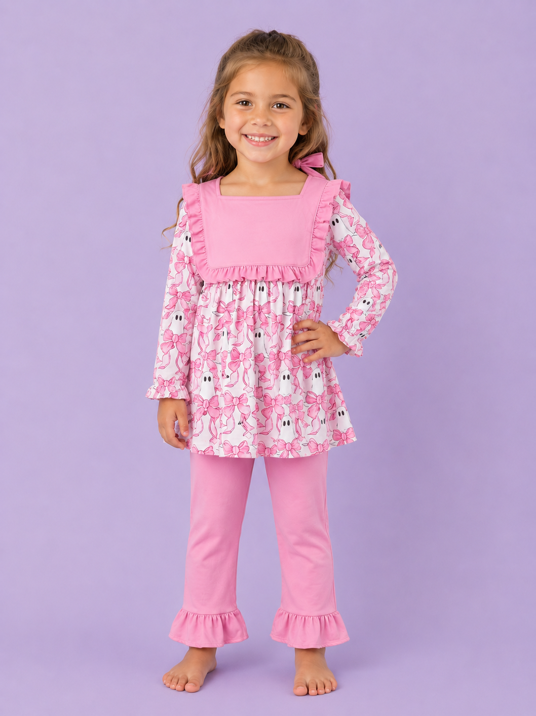 Ghost Bow Ruffle Flowy Top Pant Set