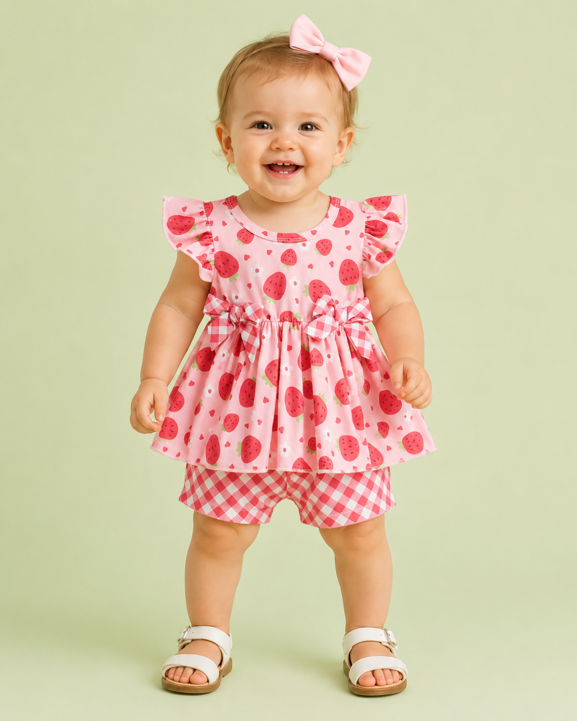 Strawberry Bow Peplum Short Set RTS