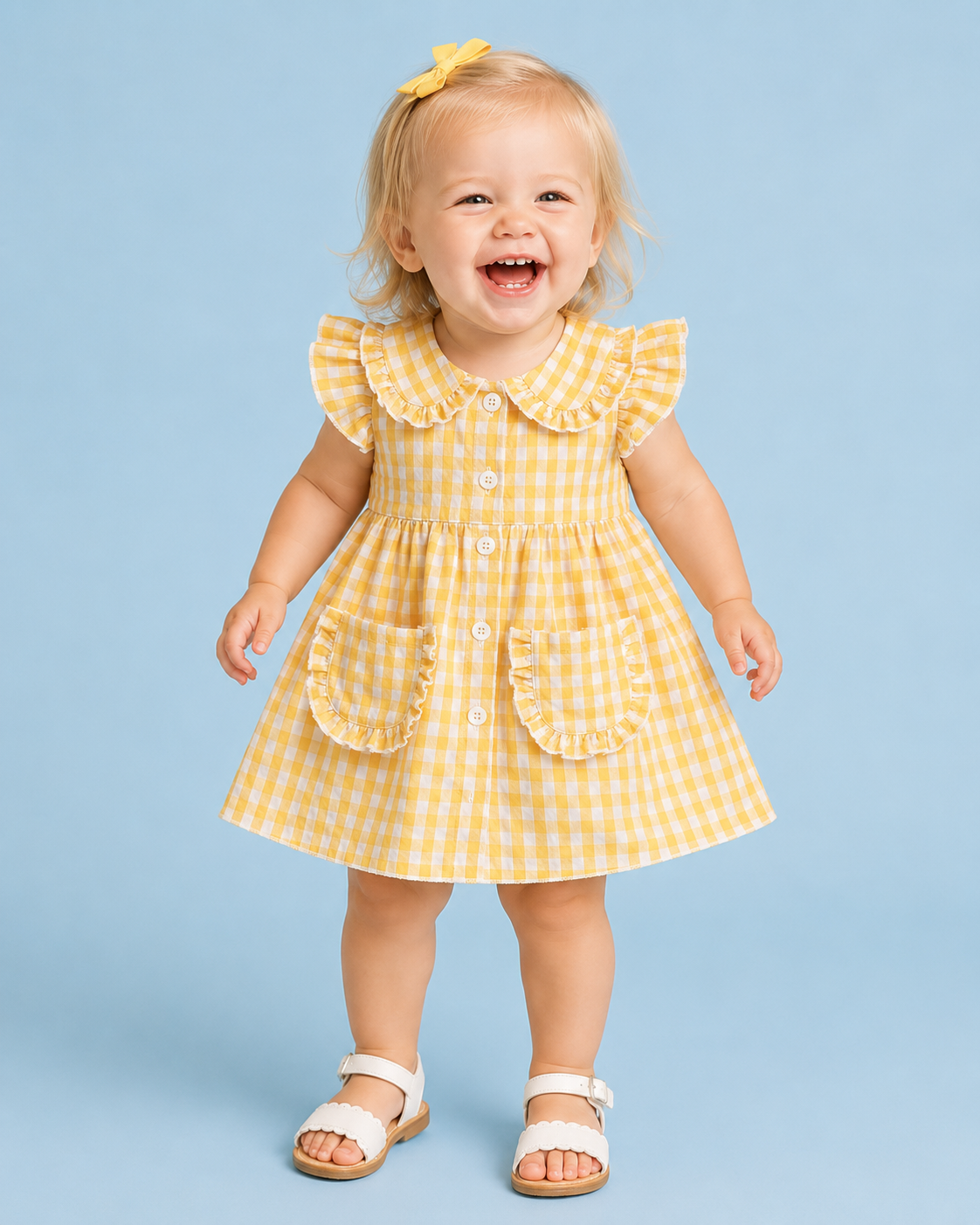 Yellow Gingham Collared Pocket Dress
