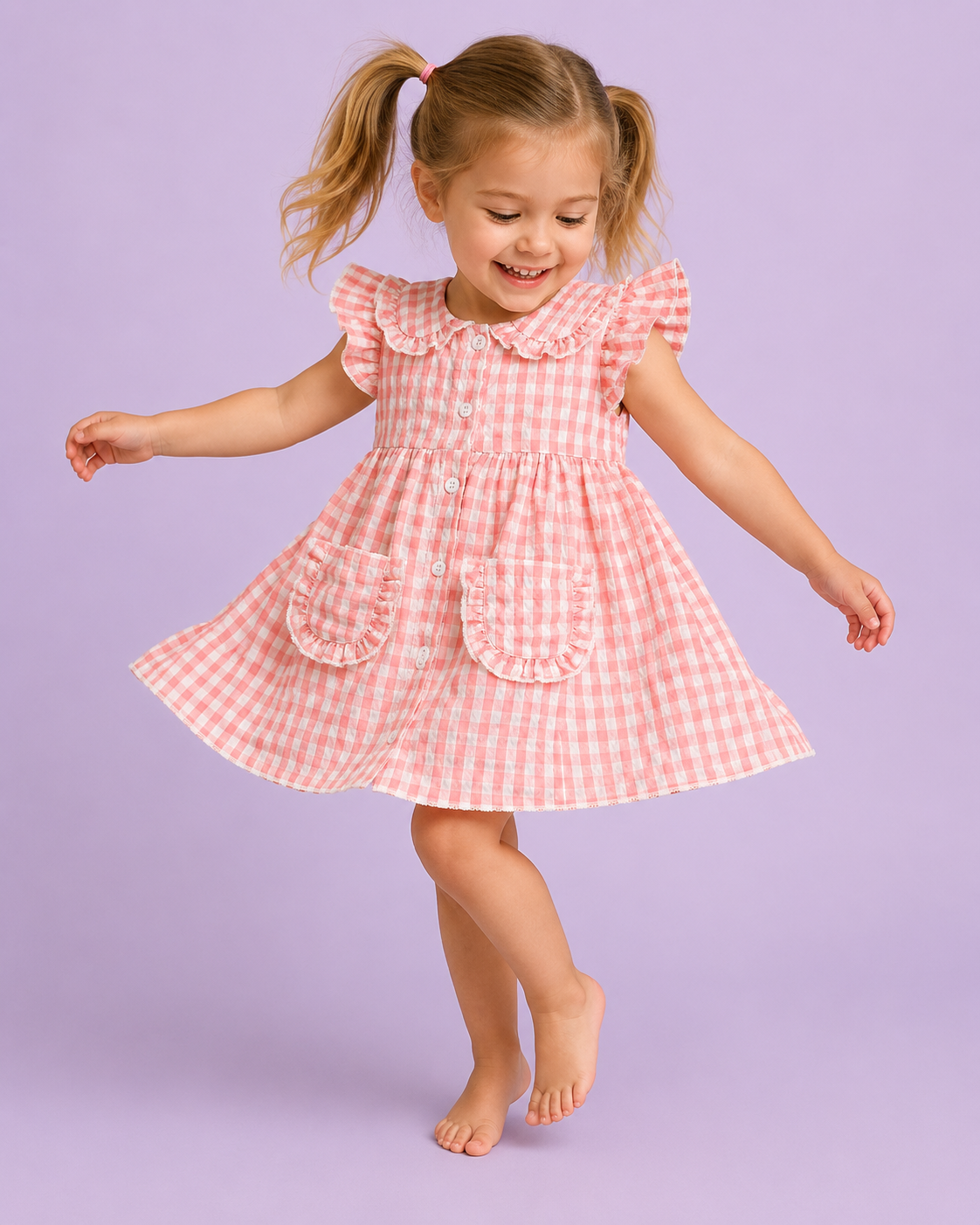 Pink Gingham Collared Pocket Dress