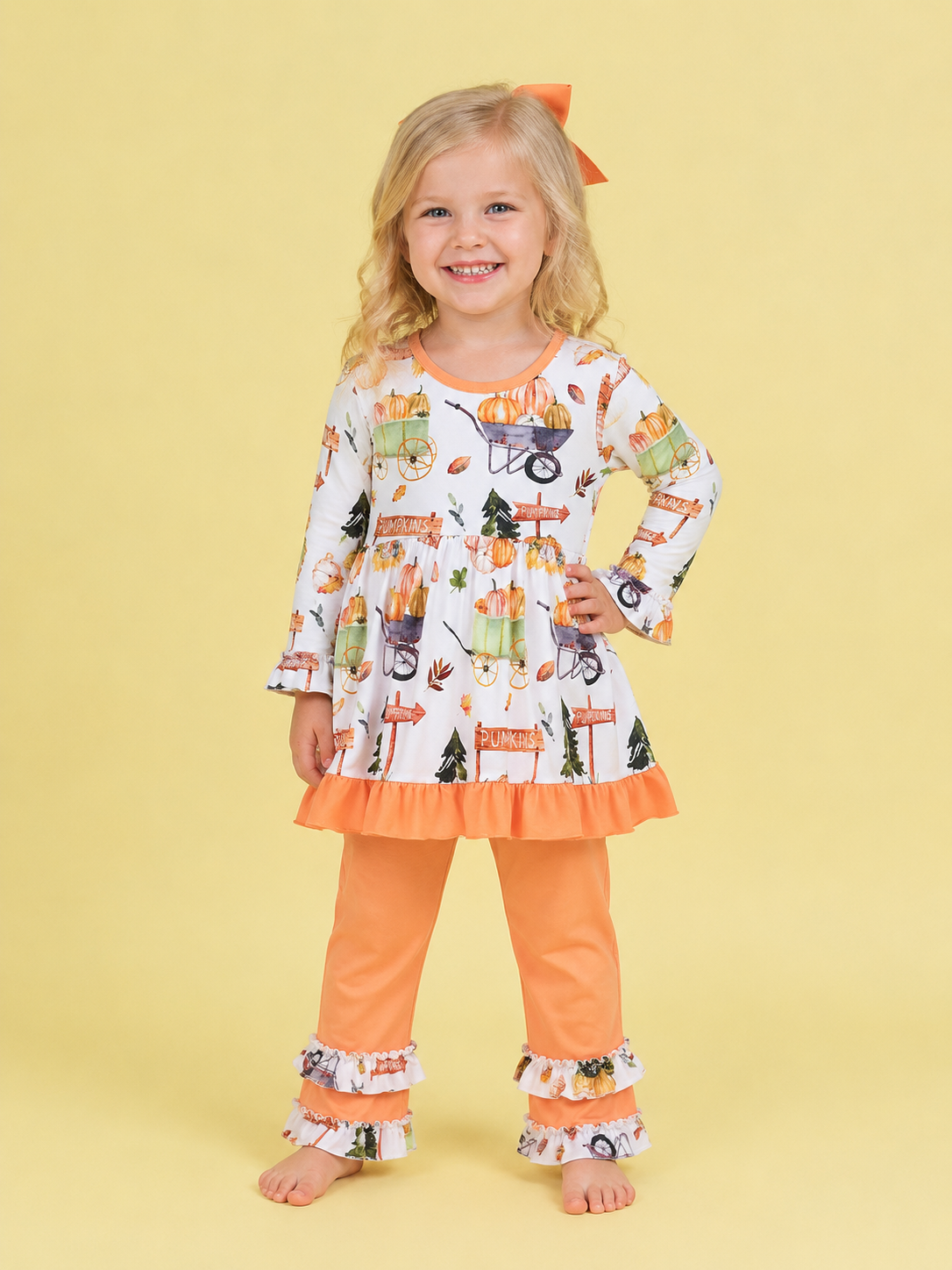 Orange Pumpkin Patch Flowy Top Pant Set