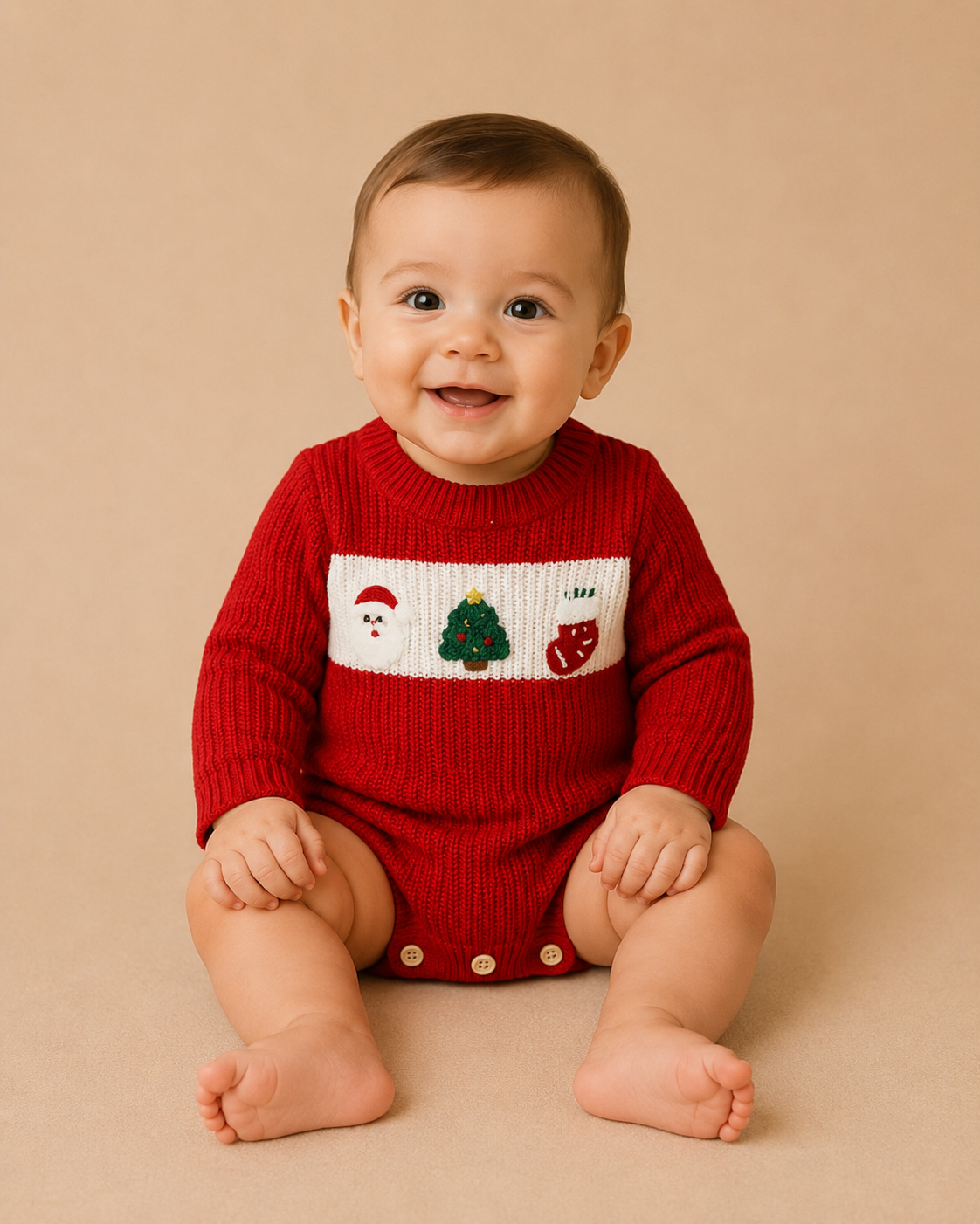 Red Embroidered Santa Stocking Sweater Romper