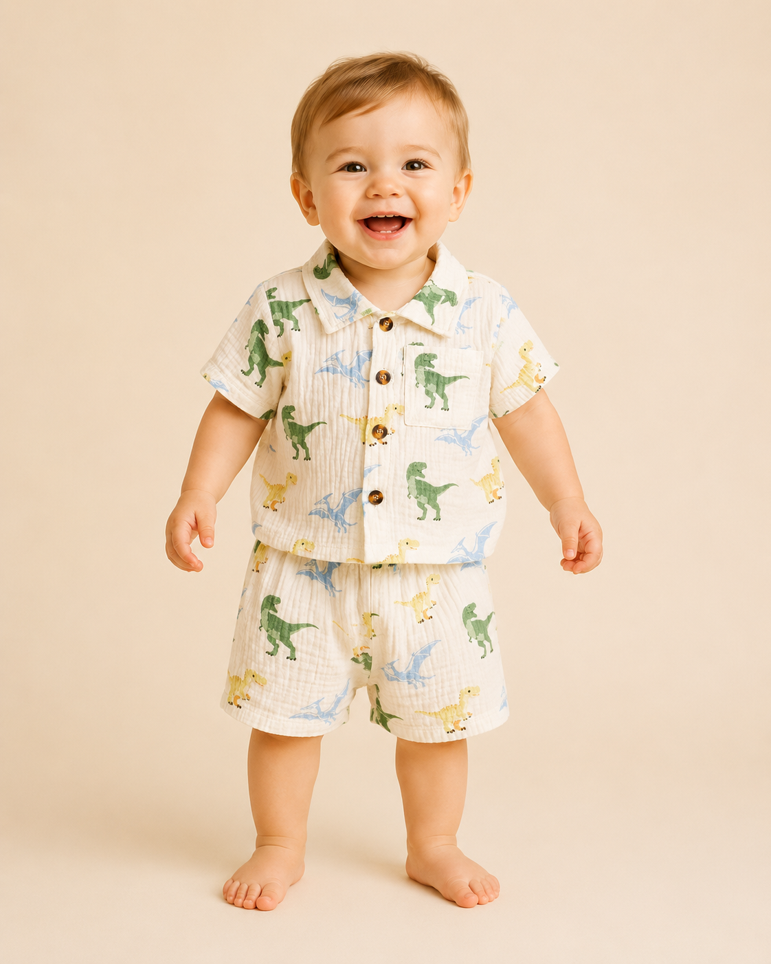 Linen Dinosaur Short Set