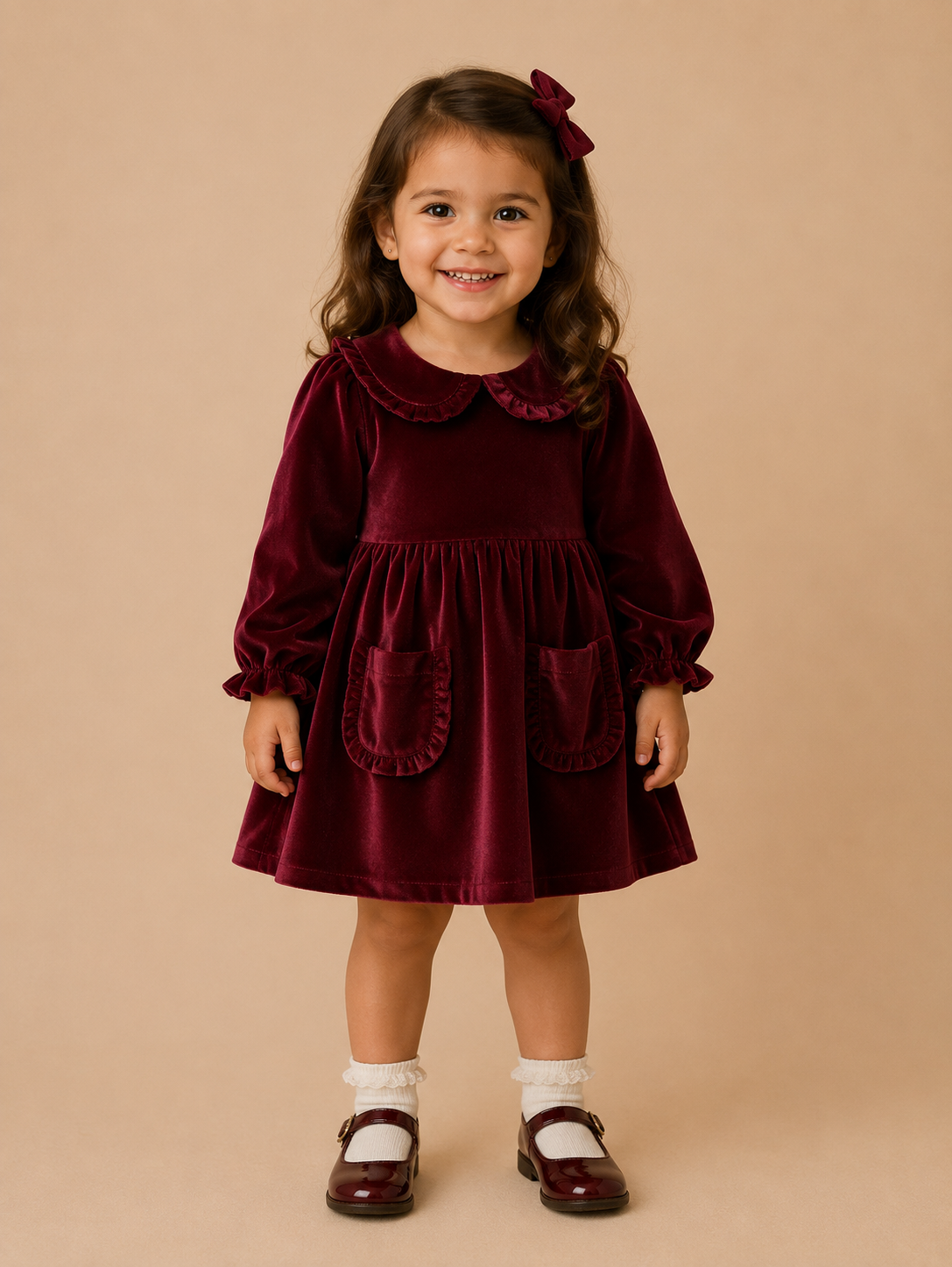 Solid Red Velvet Pocket Dress