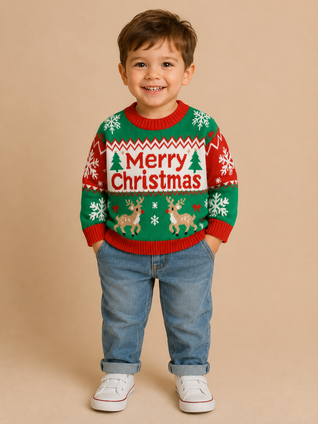 Merry Christmas Reindeer Patterned Sweater