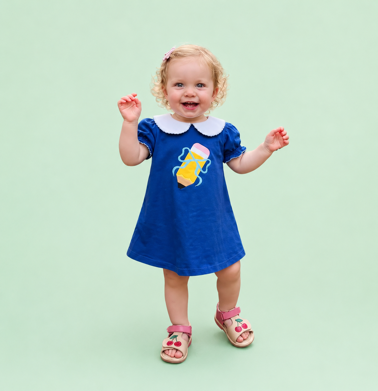 Navy Collared Embroidered Pencil Dress