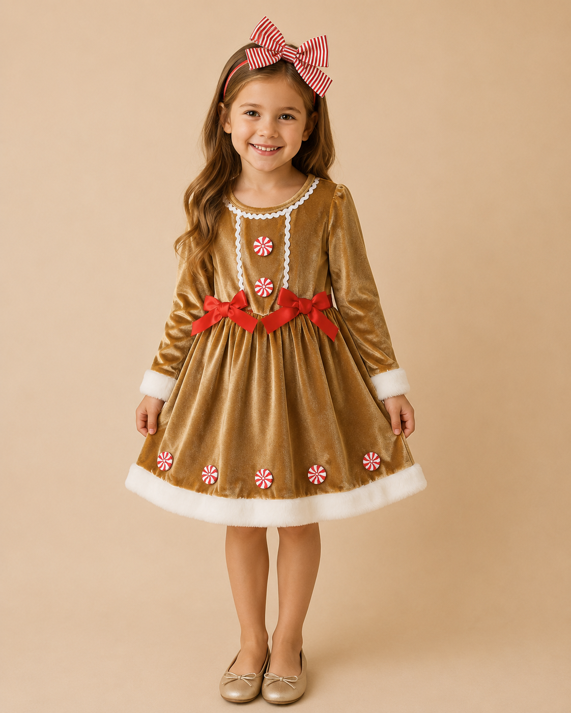 Velvet Gingerbread Peppermint Dress