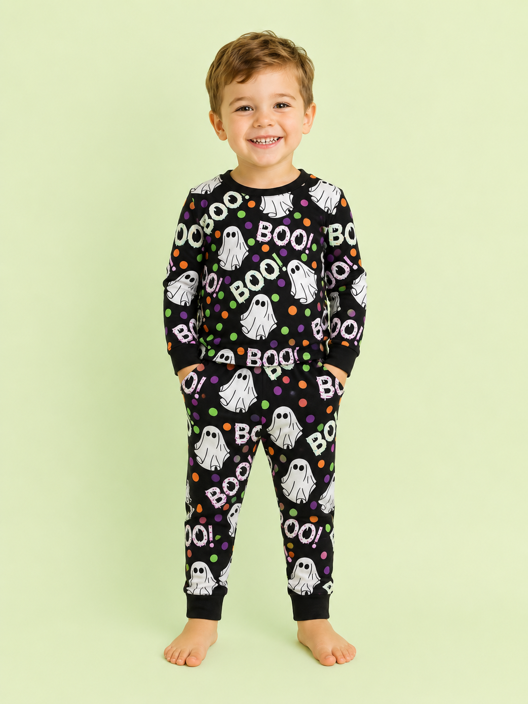Black Polka Dot Boo Ghost Pant Set