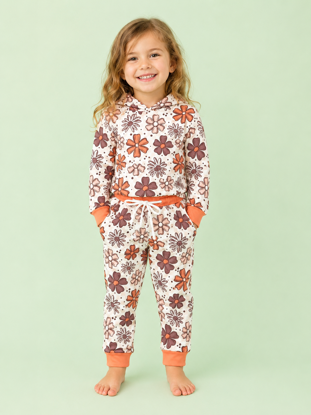 Orange and Brown Flower Hooded Lounge Set