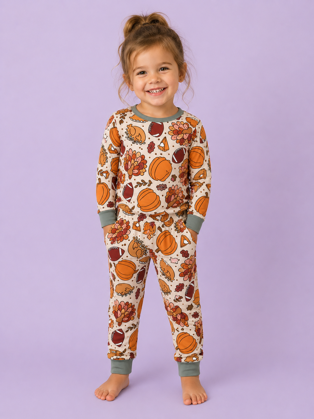 Thanksgiving Turkey Green Cuff Pants Set