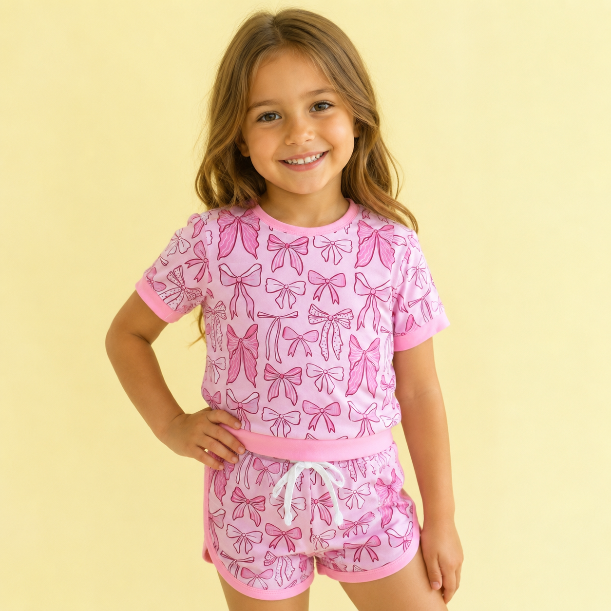 Pink on Pink Bow Short Set