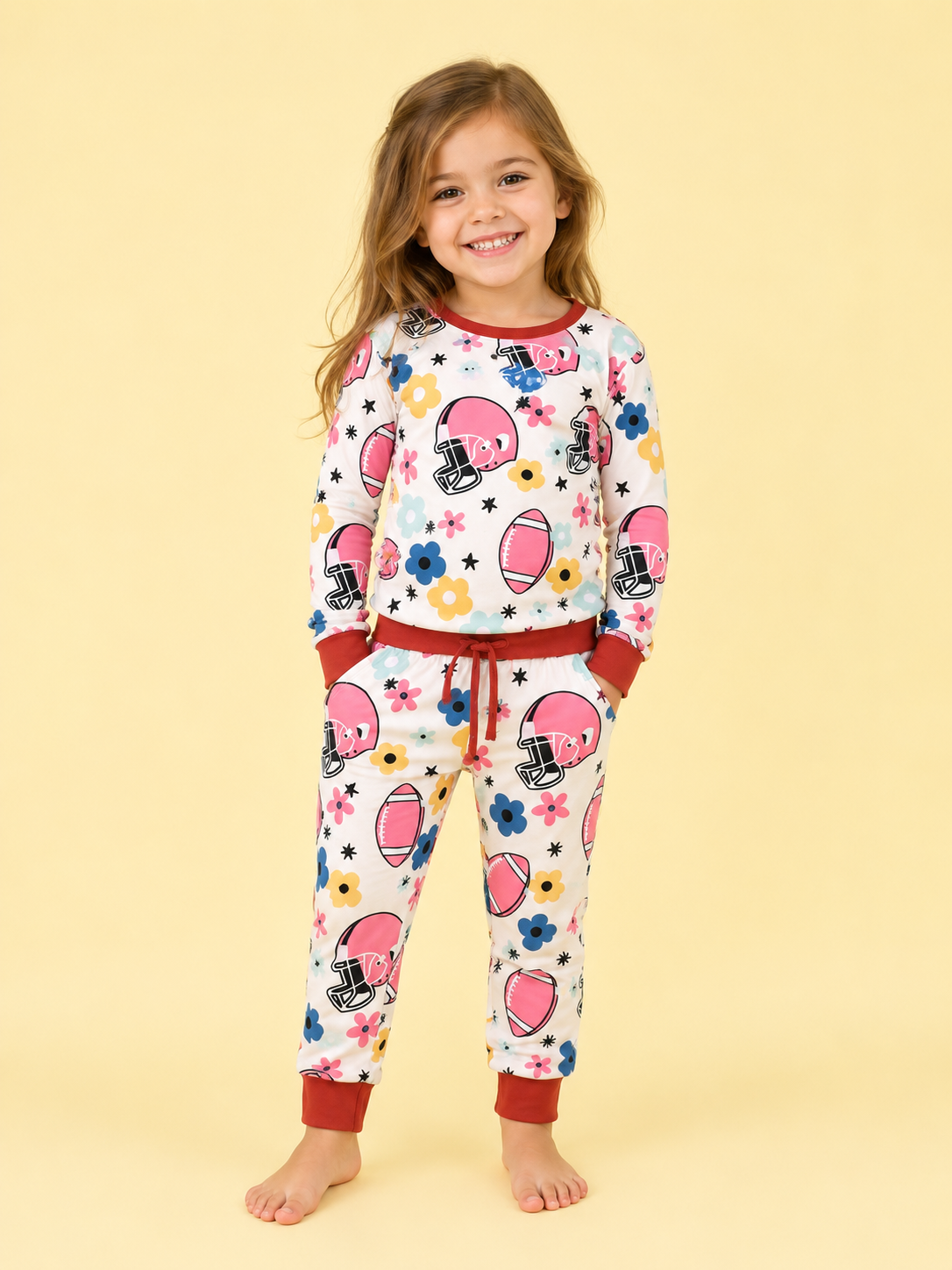 Pink Helmet Floral Pants Set
