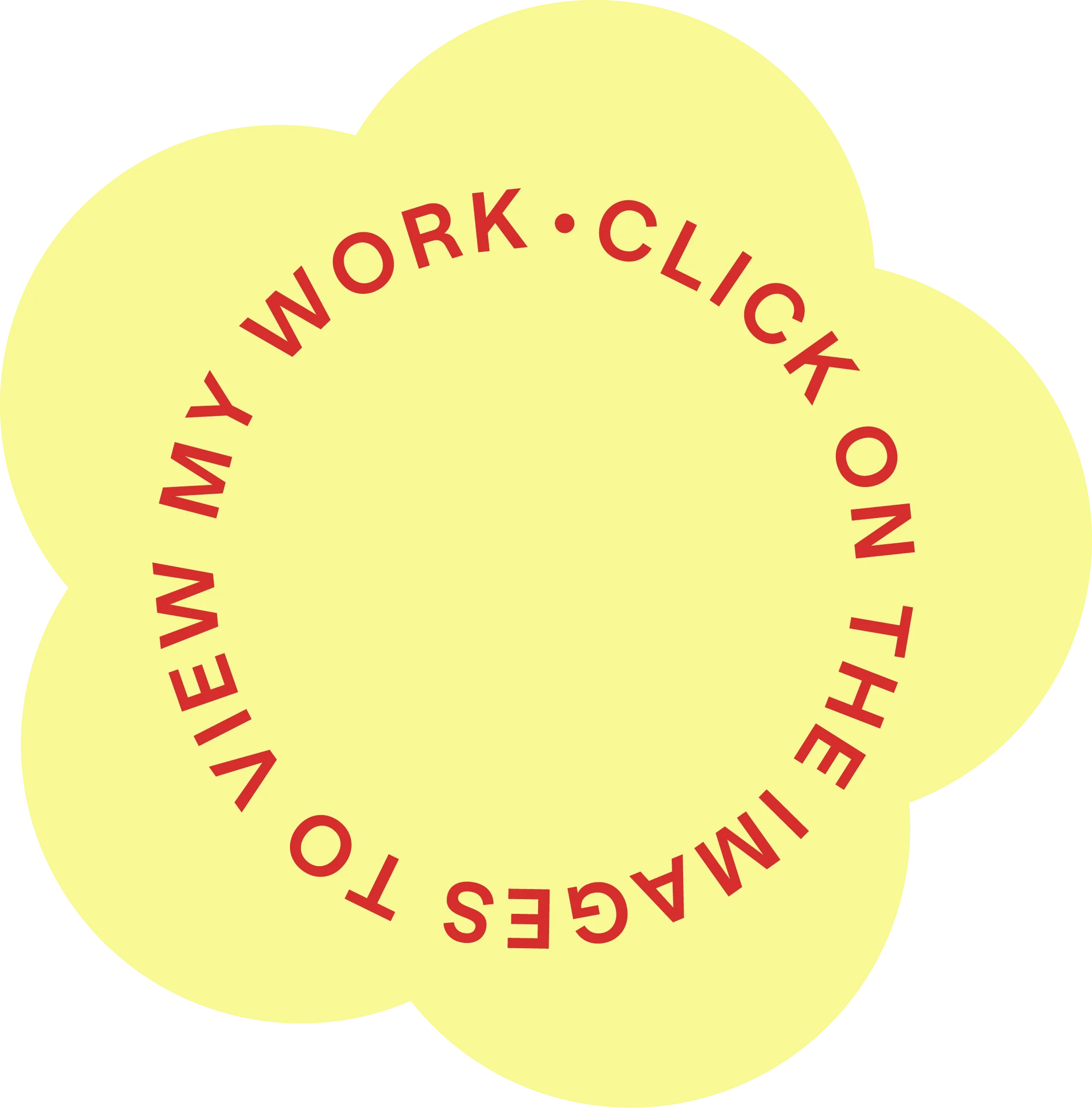 Close-up of a circular label with yellow background and red text that reads "YAMMES WORK · CLINIC" arranged in a curved pattern.