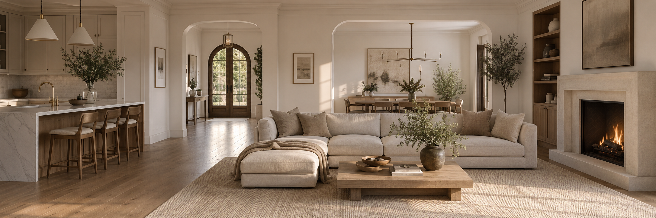 Modern living room with neutral design and professional staging, illustrating a home ready to be listed for sale.