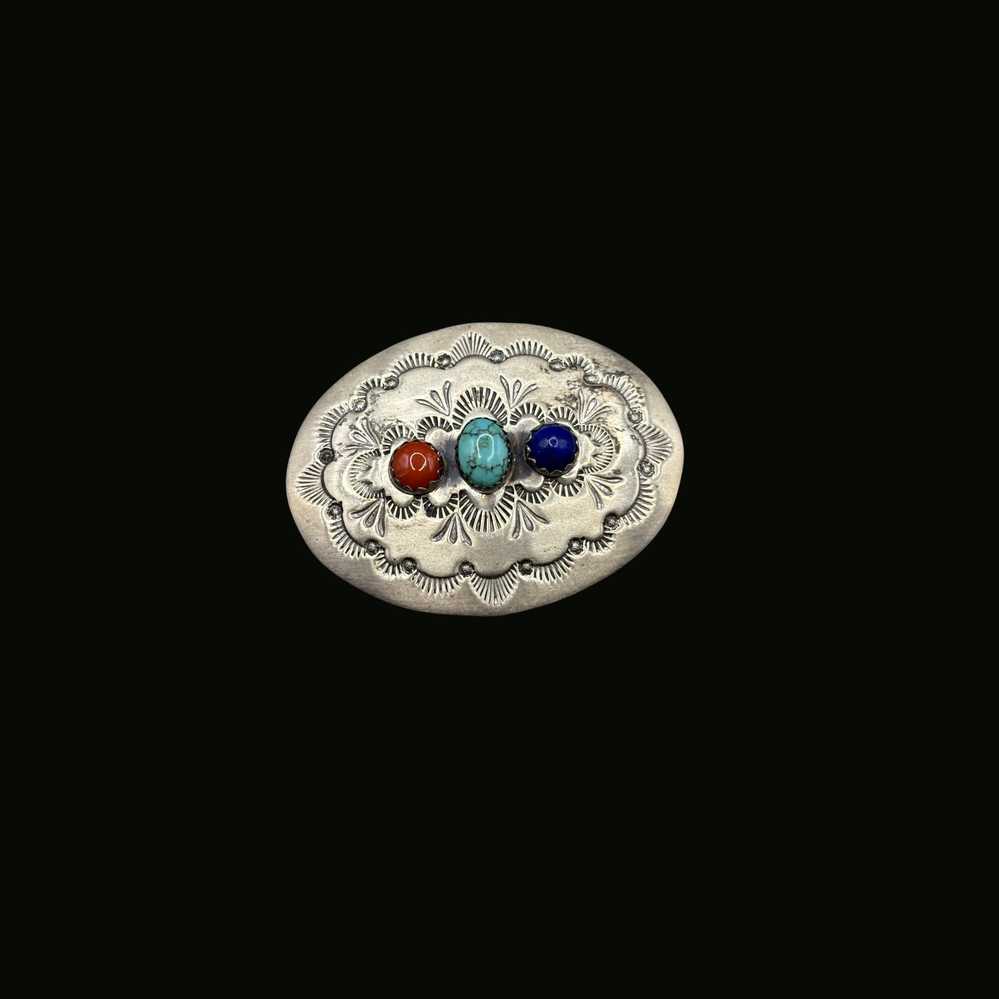 Vintage signed Abraham Begay Navajo Sterling silver multi stone brooch