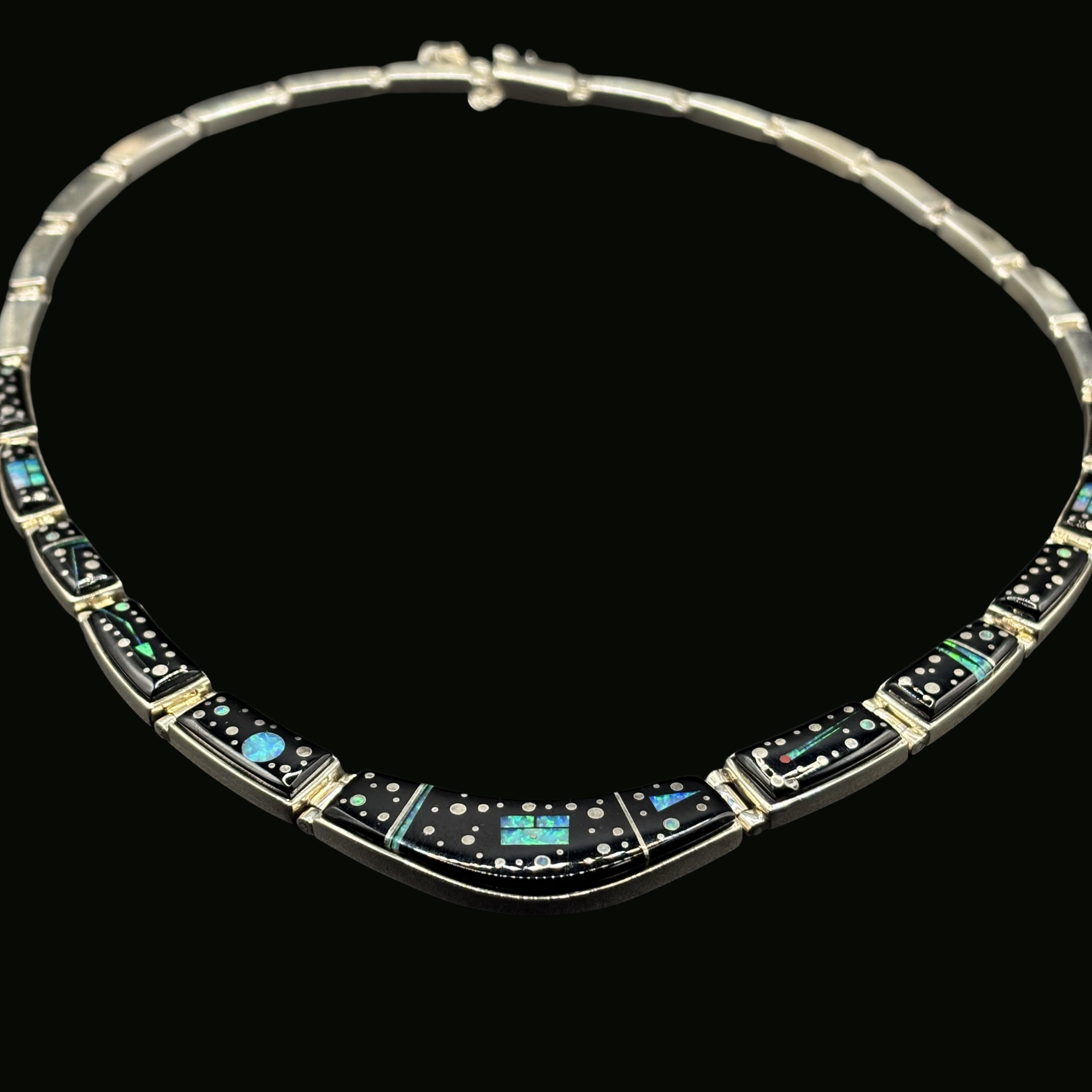 Authentic Calvin Begay sterling silver “night sky” inlay link necklace
