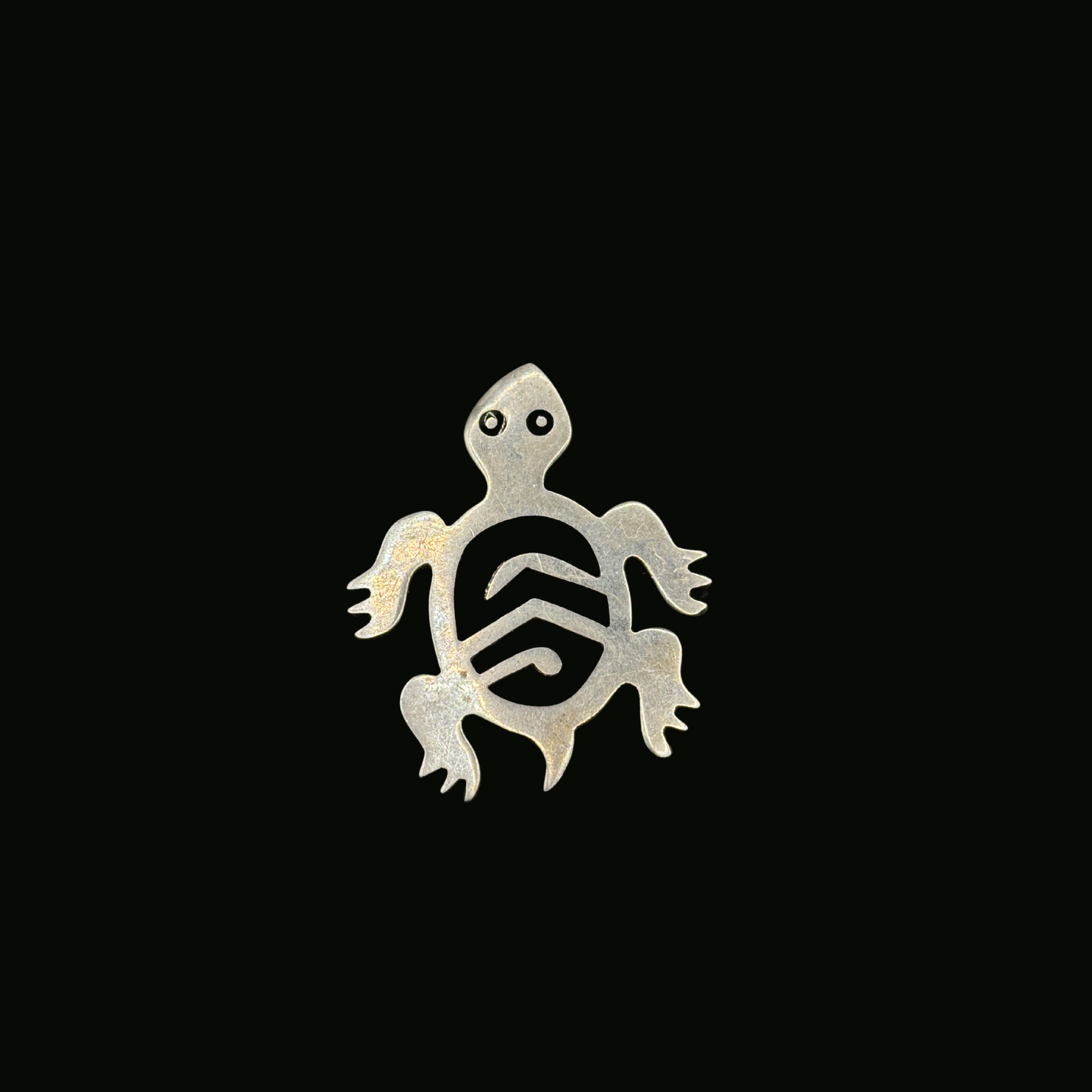 Vintage Taxco Mexico sterling silver turtle black enamel brooch pin
