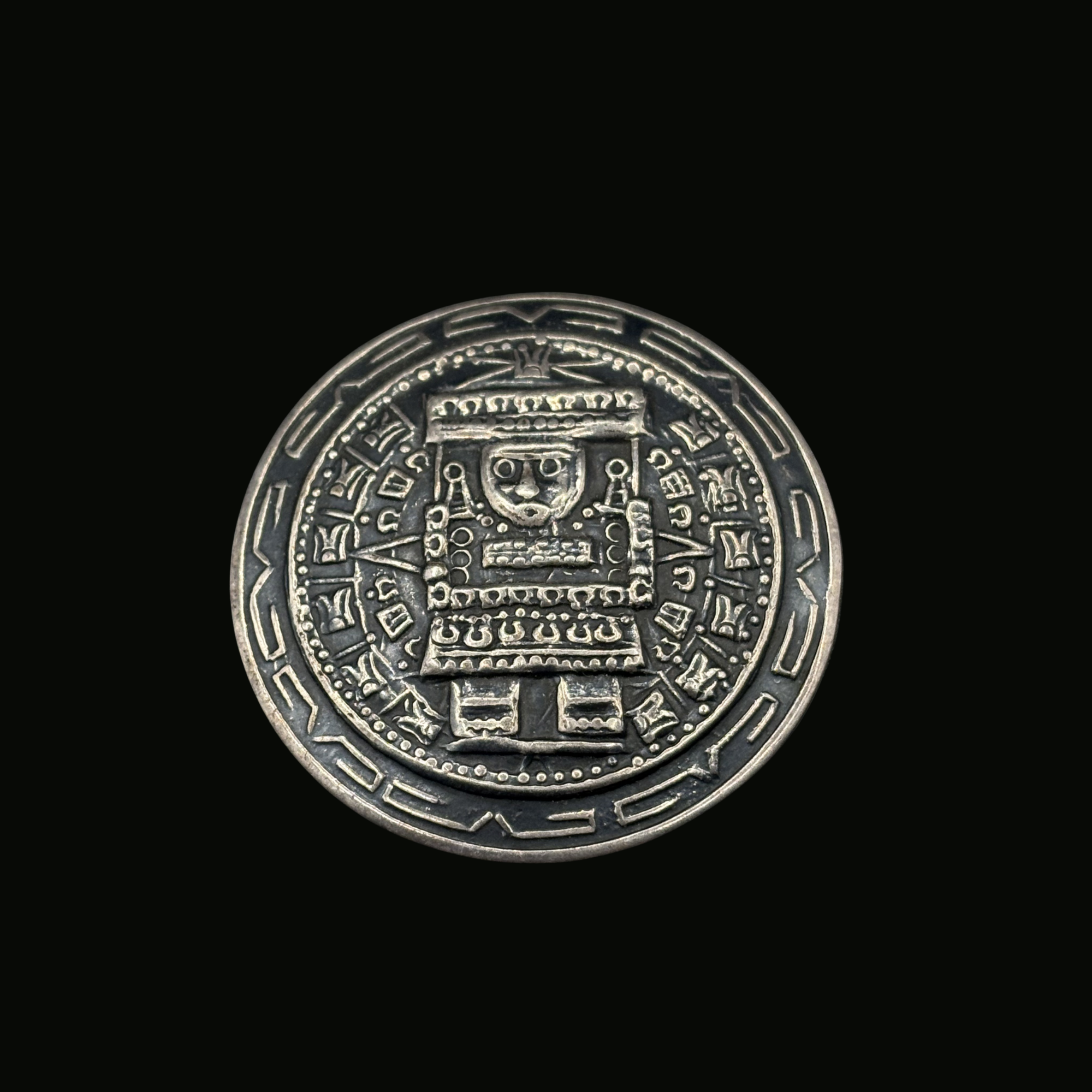 Vintage 70’s Taxco Mexico sterling silver Aztec calendar pendant brooch