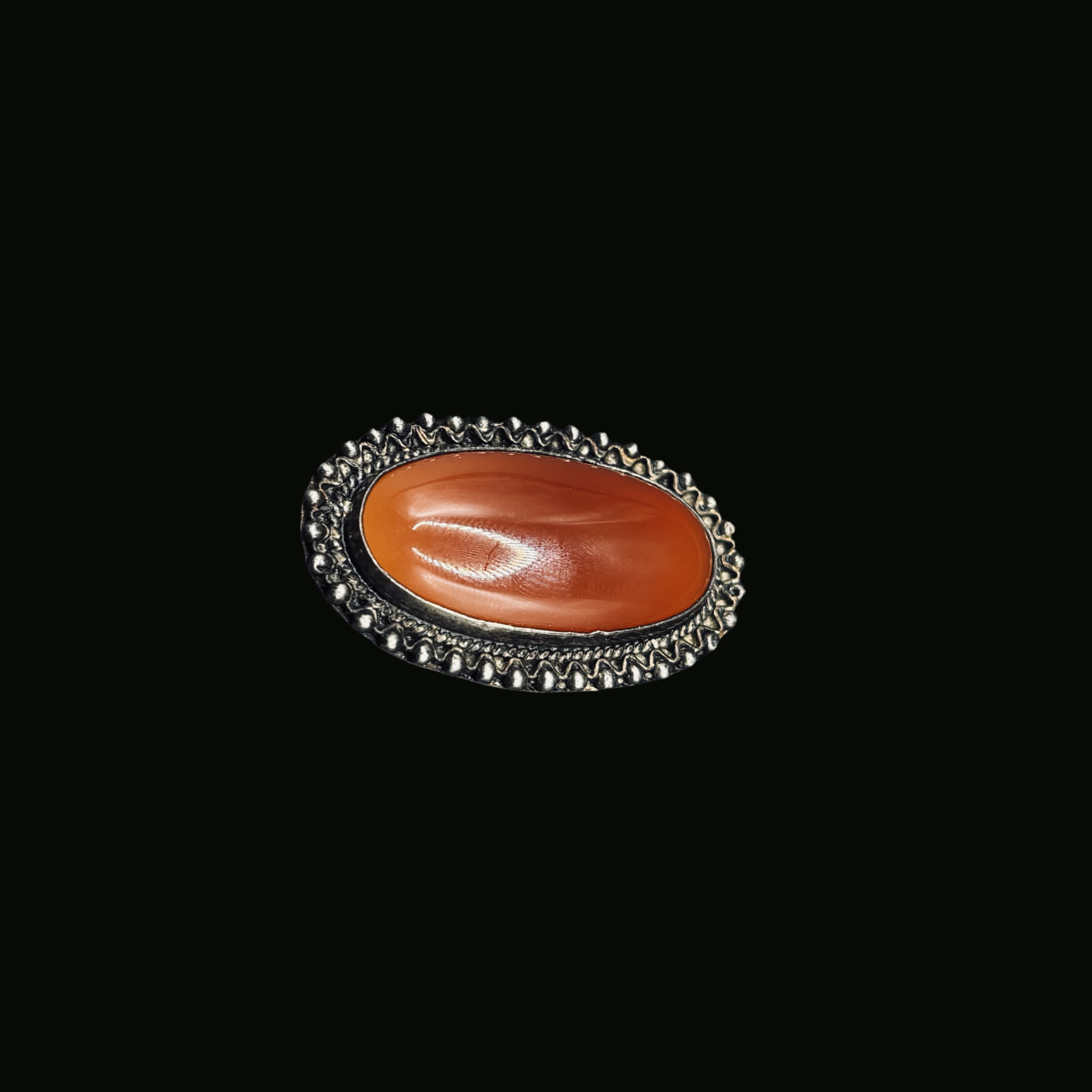 Vintage signed osmanli sterling silver carnelian  oval brooch - Turkish filigree