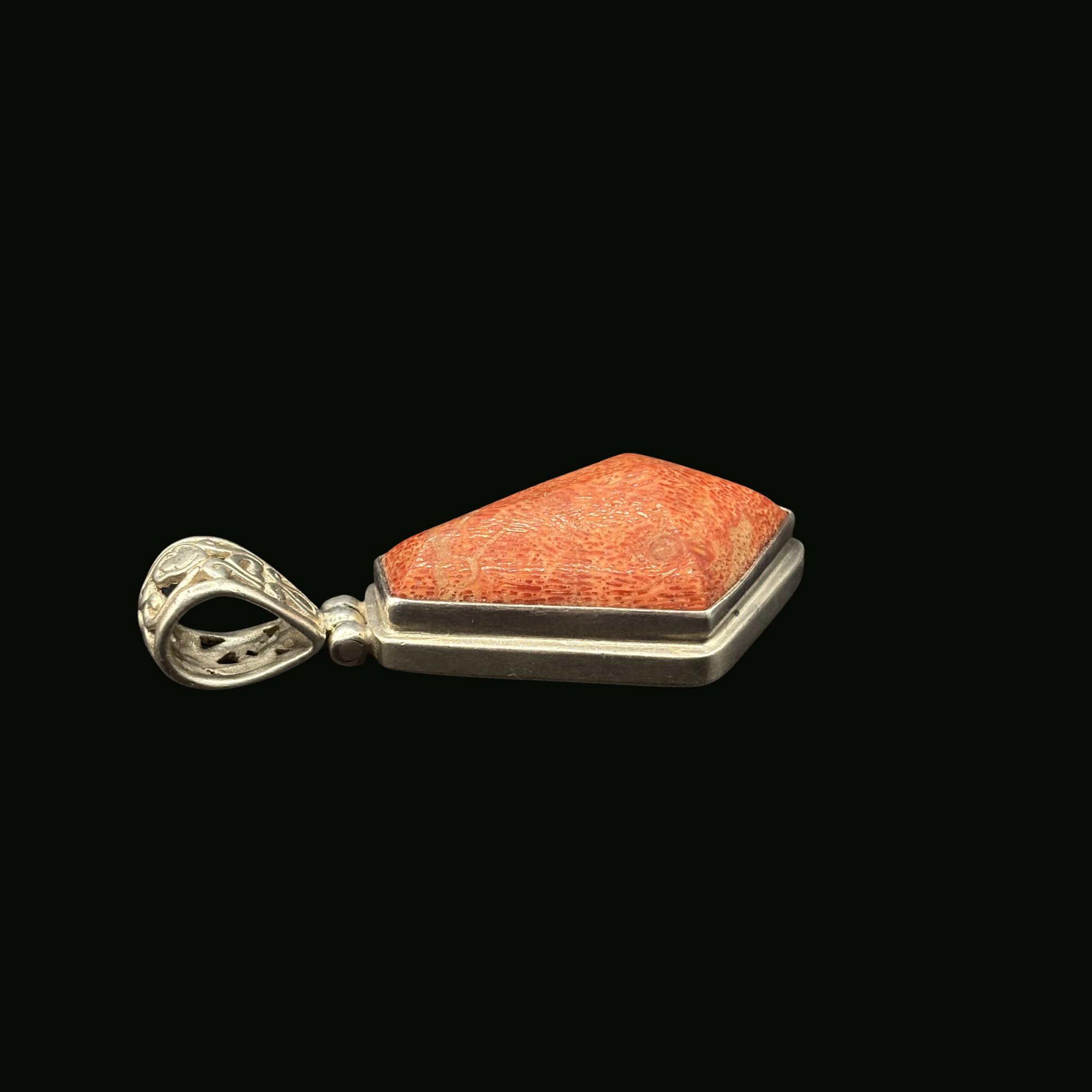 Vintage sterling silver red sponge coral pendant
