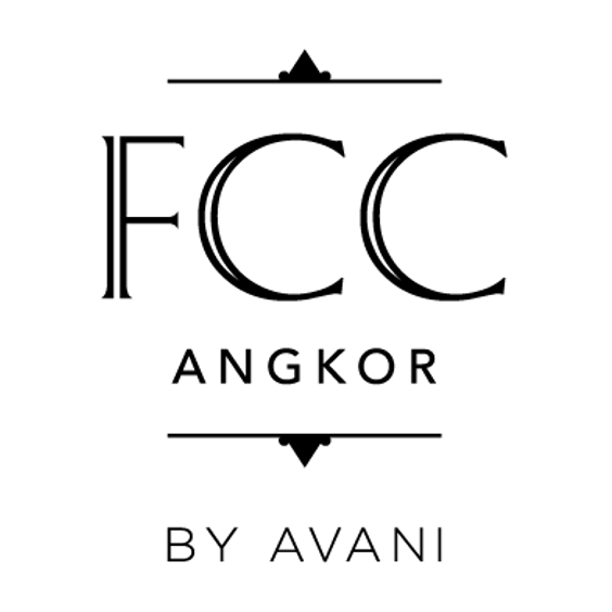 FCC Angkor by Avani logo with decorative lines and black geometric accents.