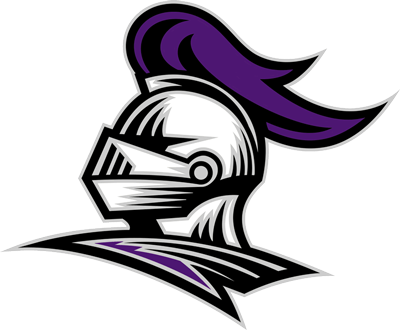 Illustration of a futuristic knight wearing a helmet with a purple streak and a visor, set against a black background
