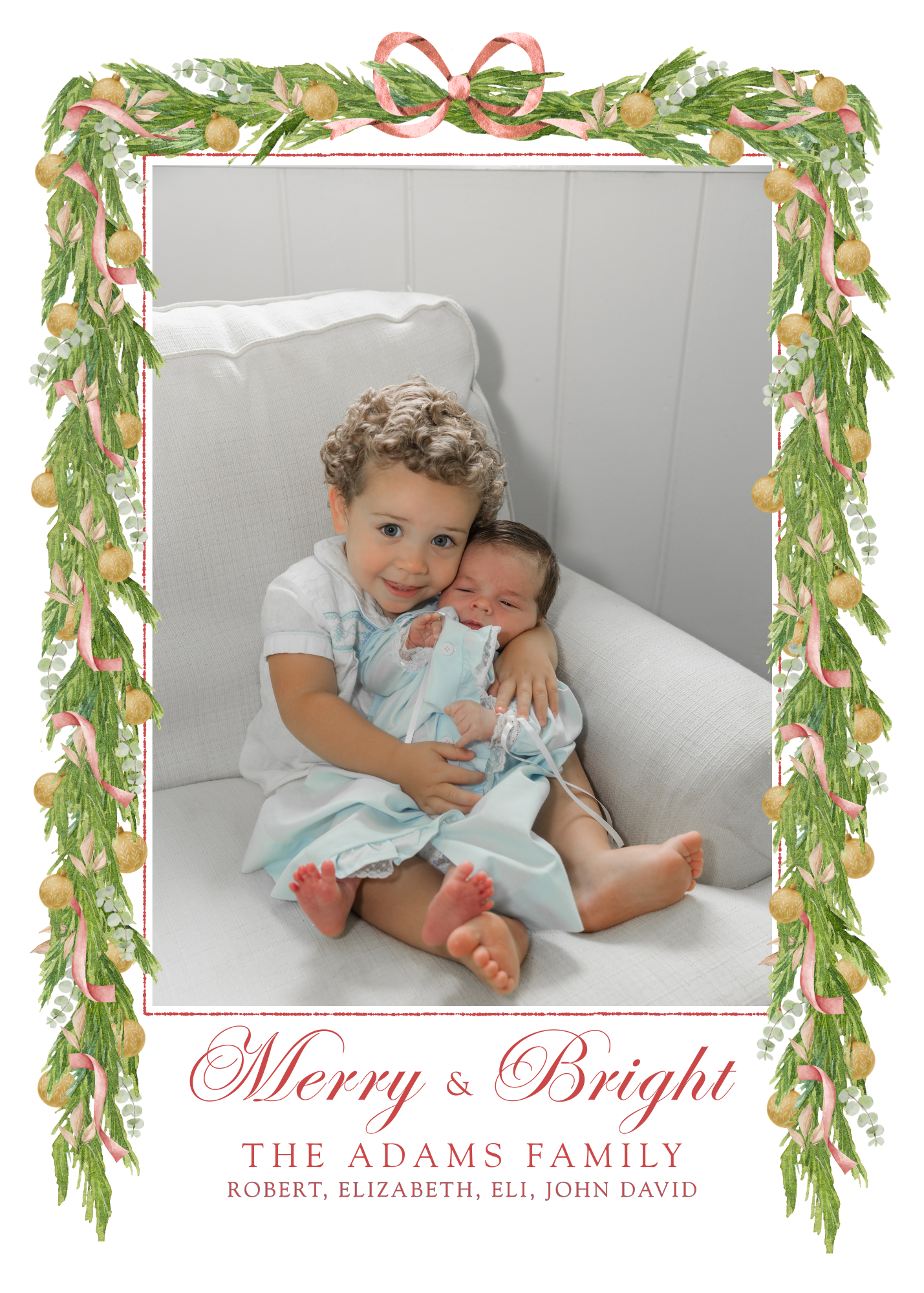 Ornaments, Red Ribbon, Garland Border