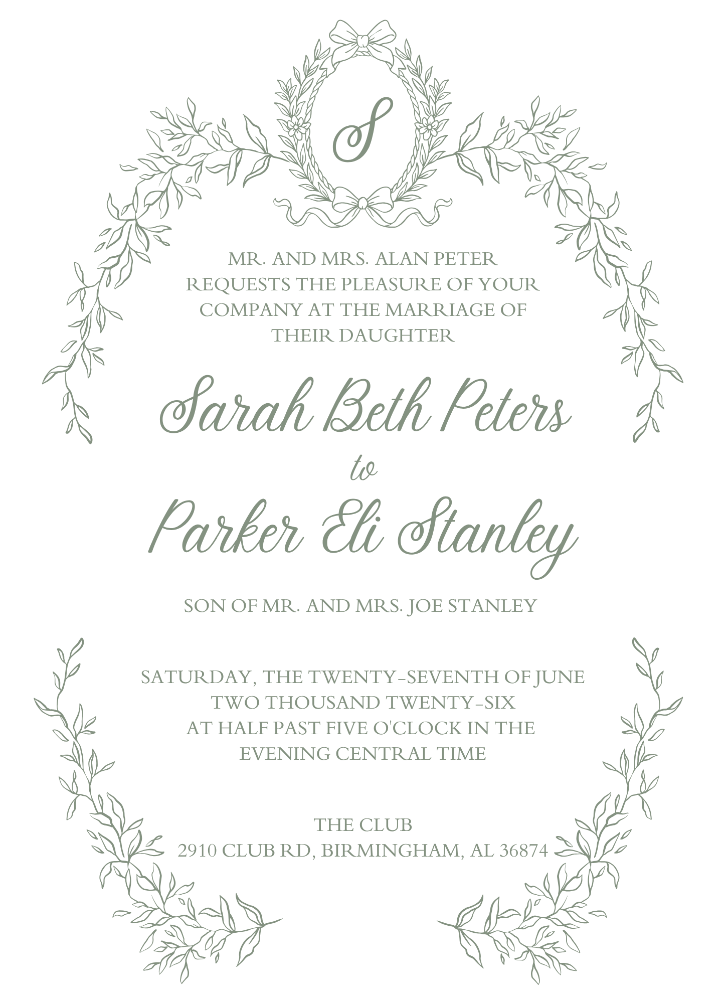 Green Wedding Invitation