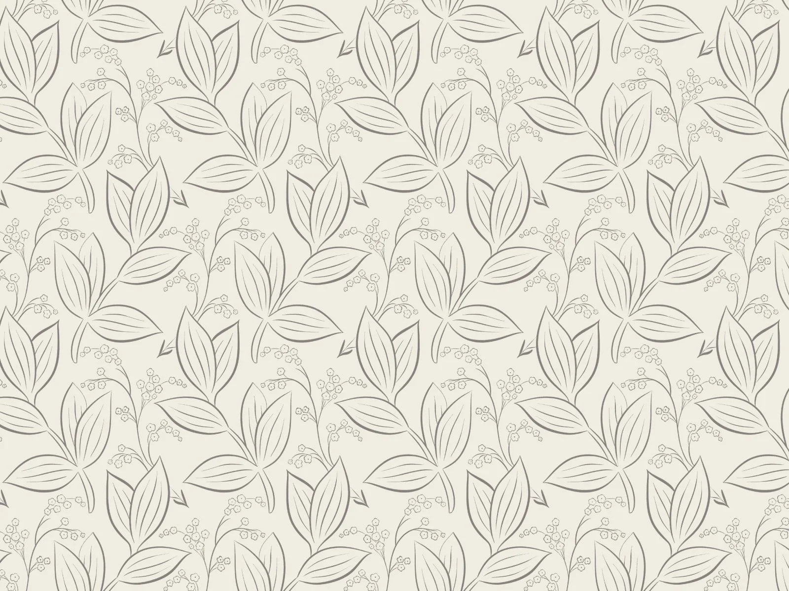 A repeating pattern of simple line drawings of leaves and small flowers on a light background.