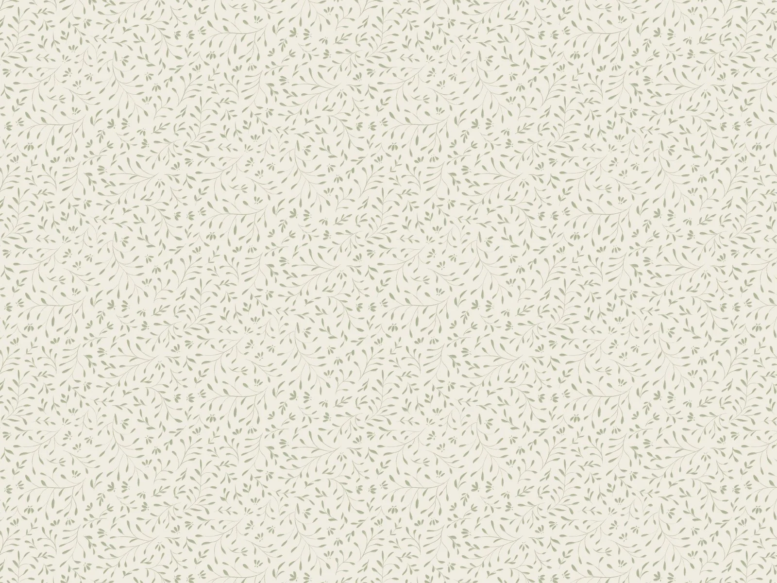 Pattern of small, light green leaves and branches on a beige background.
