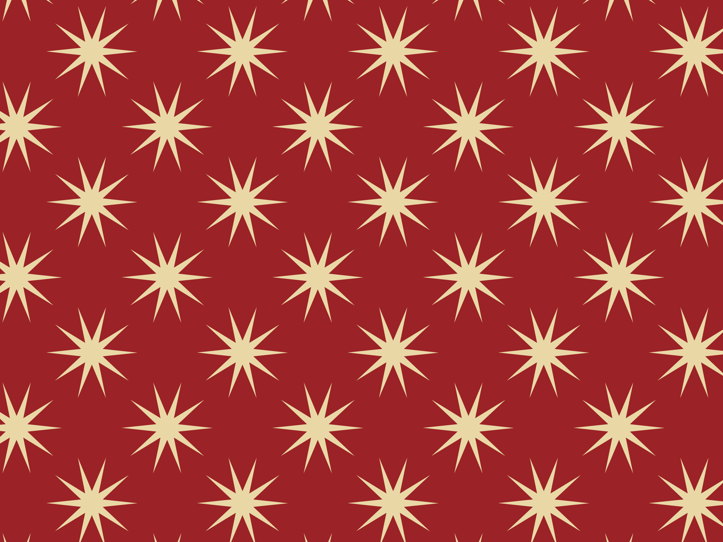 Red background with a repeating pattern of beige, eight-pointed star shapes.