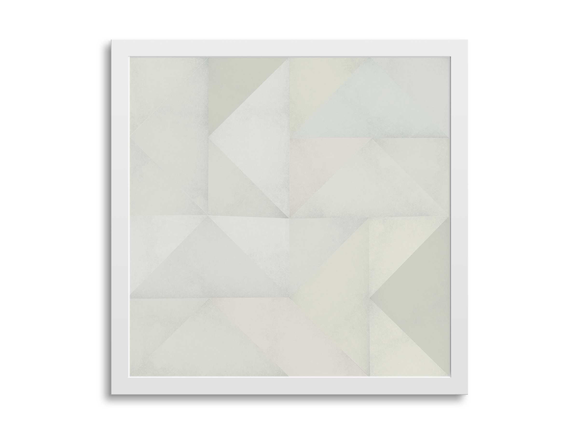 A white picture frame with a reflective surface or mirror.