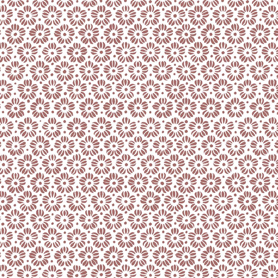 Pattern of dark pink and white stylized daisy flowers arranged in rows.